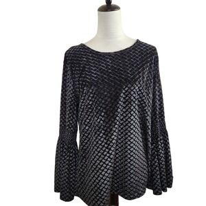 Solitaire Velvet Top‎ Womens Large Black Long Bell Sleeve Whimsigoth Boho Blouse